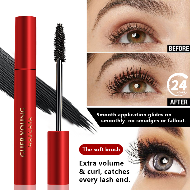 GUER YOUNG Volumizing & Lengthening Waterproof Mascara – Jet Black Finish, 24H Curl & Definition