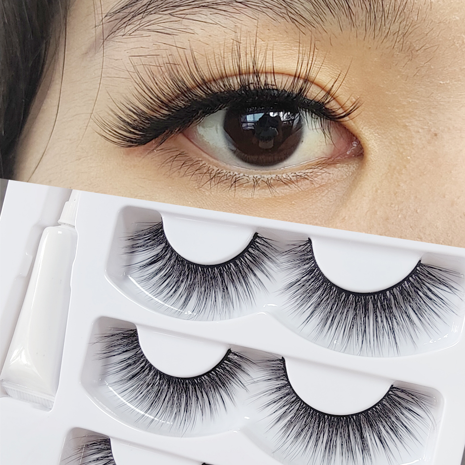 Guer Young Iconic 3D Faux Mink Eyelashes – Cruelty-Free, Handmade, Reusable Lashes with Adhesive (4 Pairs Set)