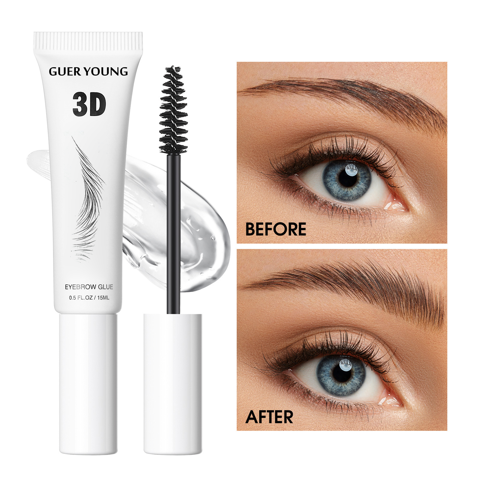 3D Eyebrow Glue – Long-Lasting Hold with Brush Applicator for Natural Brow Styling