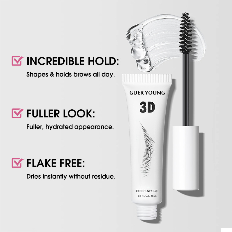 3D Eyebrow Glue – Long-Lasting Hold with Brush Applicator for Natural Brow Styling