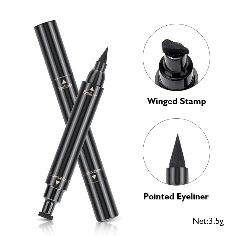 2-in-1 Winged Eyeliner Stamp Pen – Waterproof Black Liquid Liner with Wing Stamp & Precision Tip