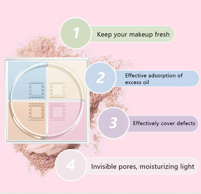 Oil-Control Lightweight Loose Powder – 4-Color Tone-Correcting Face Powder for All Skin Types