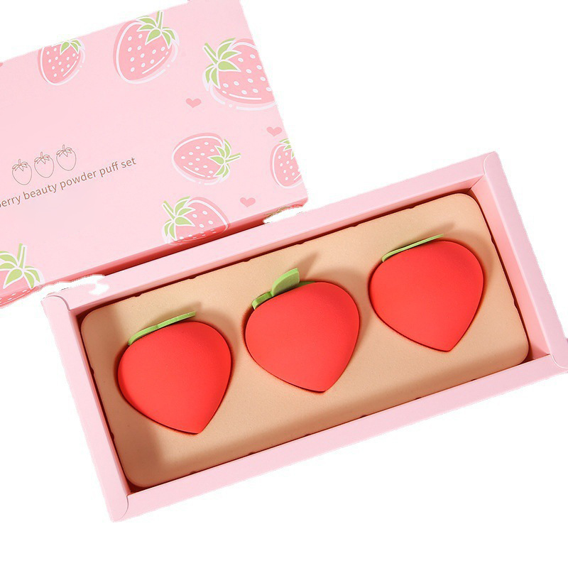 Fruit-Shaped Beauty Sponge Set – 3pcs Soft Non-Latex Makeup Puff (Peach / Strawberry / Lemon / Pear Design)
