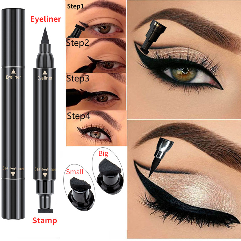 2-in-1 Winged Eyeliner Stamp Pen – Waterproof Black Liquid Liner with Wing Stamp & Precision Tip