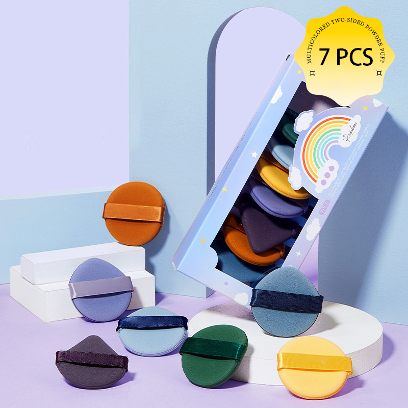 7PCS Rainbow Makeup Puff Set – Multi-shape Velvet Powder Puffs