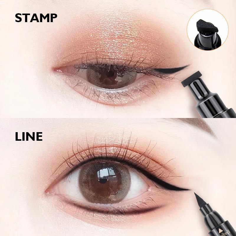2-in-1 Winged Eyeliner Stamp Pen – Waterproof Black Liquid Liner with Wing Stamp & Precision Tip