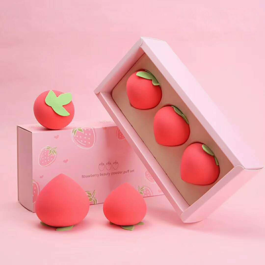 Fruit-Shaped Beauty Sponge Set – 3pcs Soft Non-Latex Makeup Puff (Peach / Strawberry / Lemon / Pear Design)