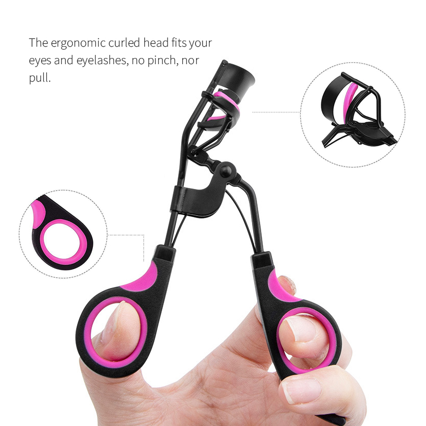 Ergonomic Silicone Eyelash Curler with Non-Slip Handle & Extra Pads – Painless Curling Tool