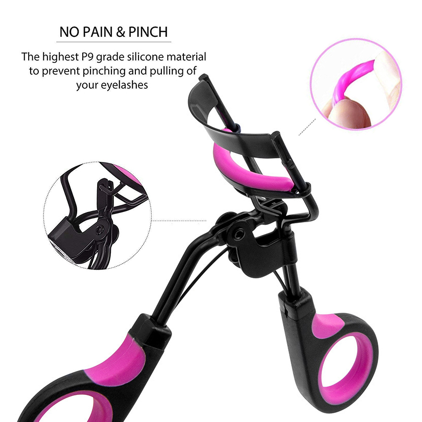 Ergonomic Silicone Eyelash Curler with Non-Slip Handle & Extra Pads – Painless Curling Tool