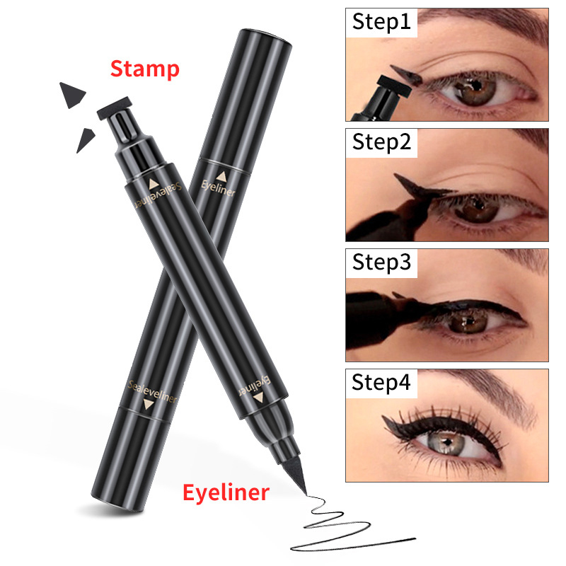 2-in-1 Winged Eyeliner Stamp Pen – Waterproof Black Liquid Liner with Wing Stamp & Precision Tip