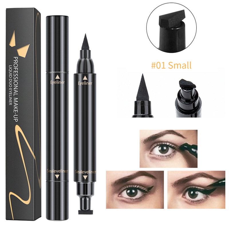 2-in-1 Winged Eyeliner Stamp Pen – Waterproof Black Liquid Liner with Wing Stamp & Precision Tip