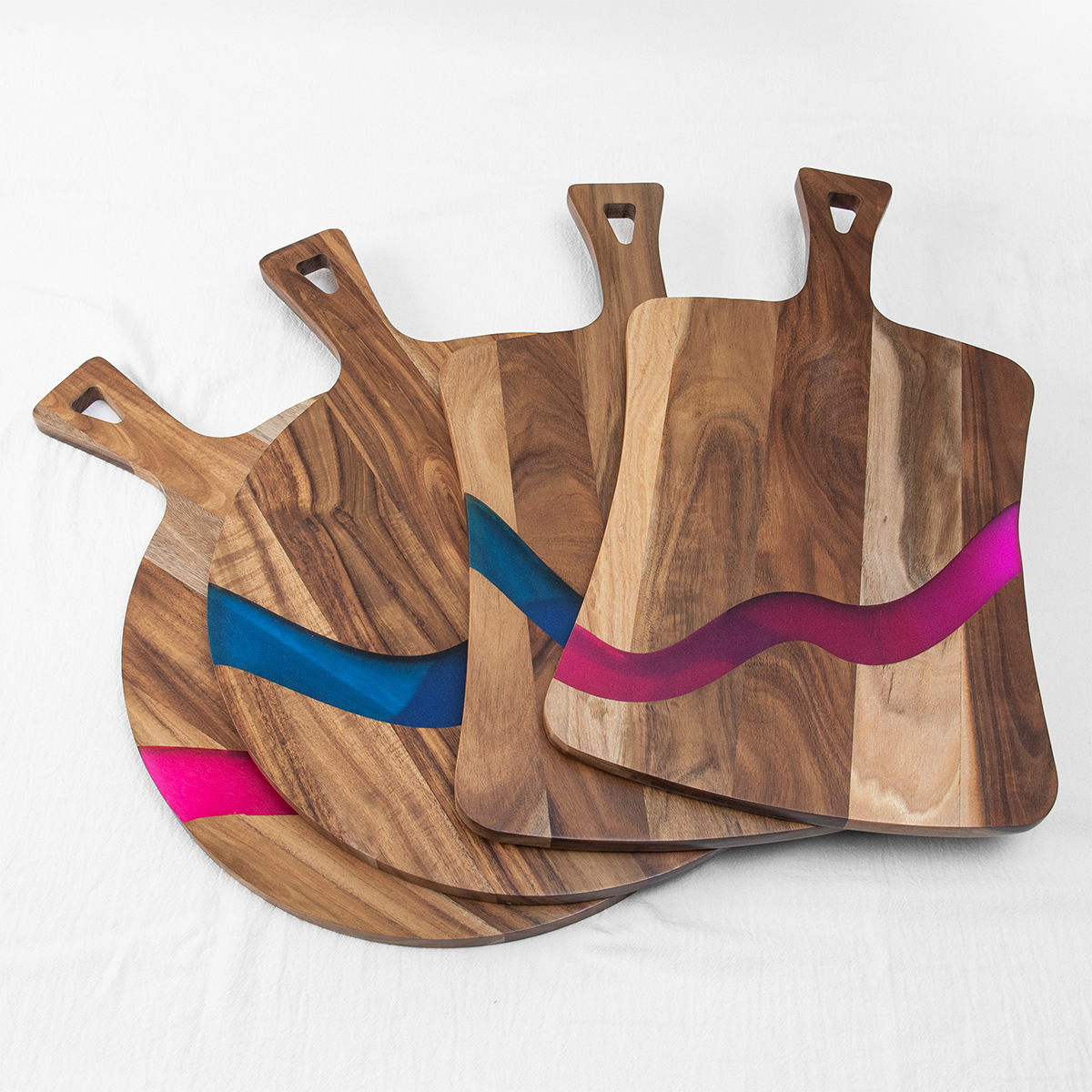 Food-safe On-demand Production Acacia Wood Cutting Board with Purple Resin Inlay – Stylish Paddle Serving Board