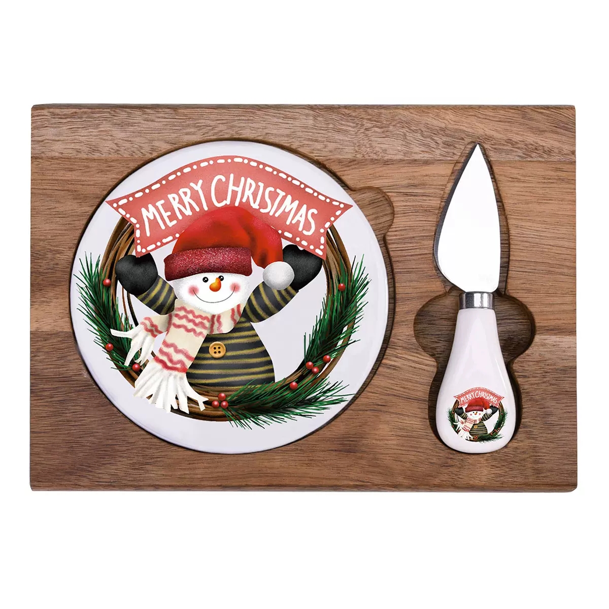 Christmas Cheese Board Set with Snowman 