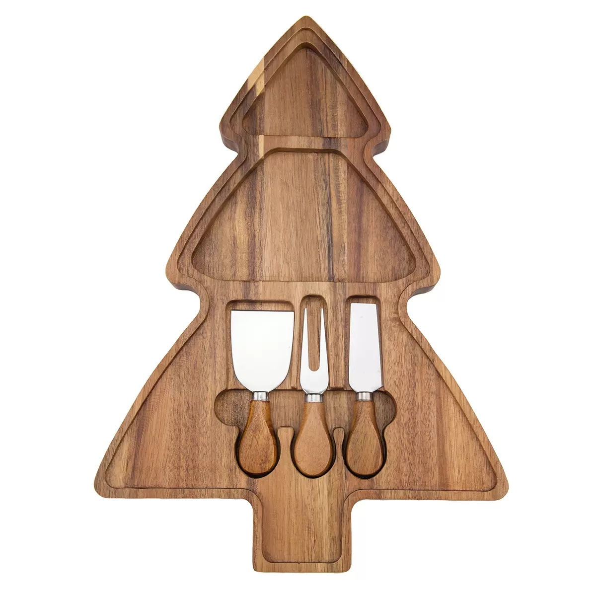 Christmas Tree Wooden Cheese Board Set w