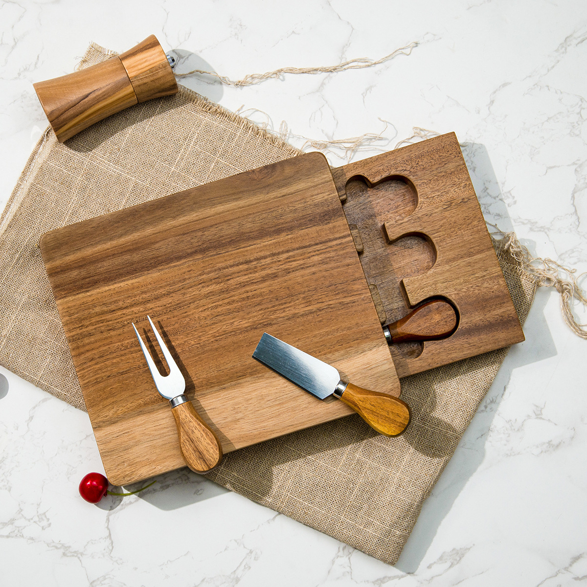 Compact Acacia Wood Cheese Board Set Compact Acacia Wood Cheese Board Set