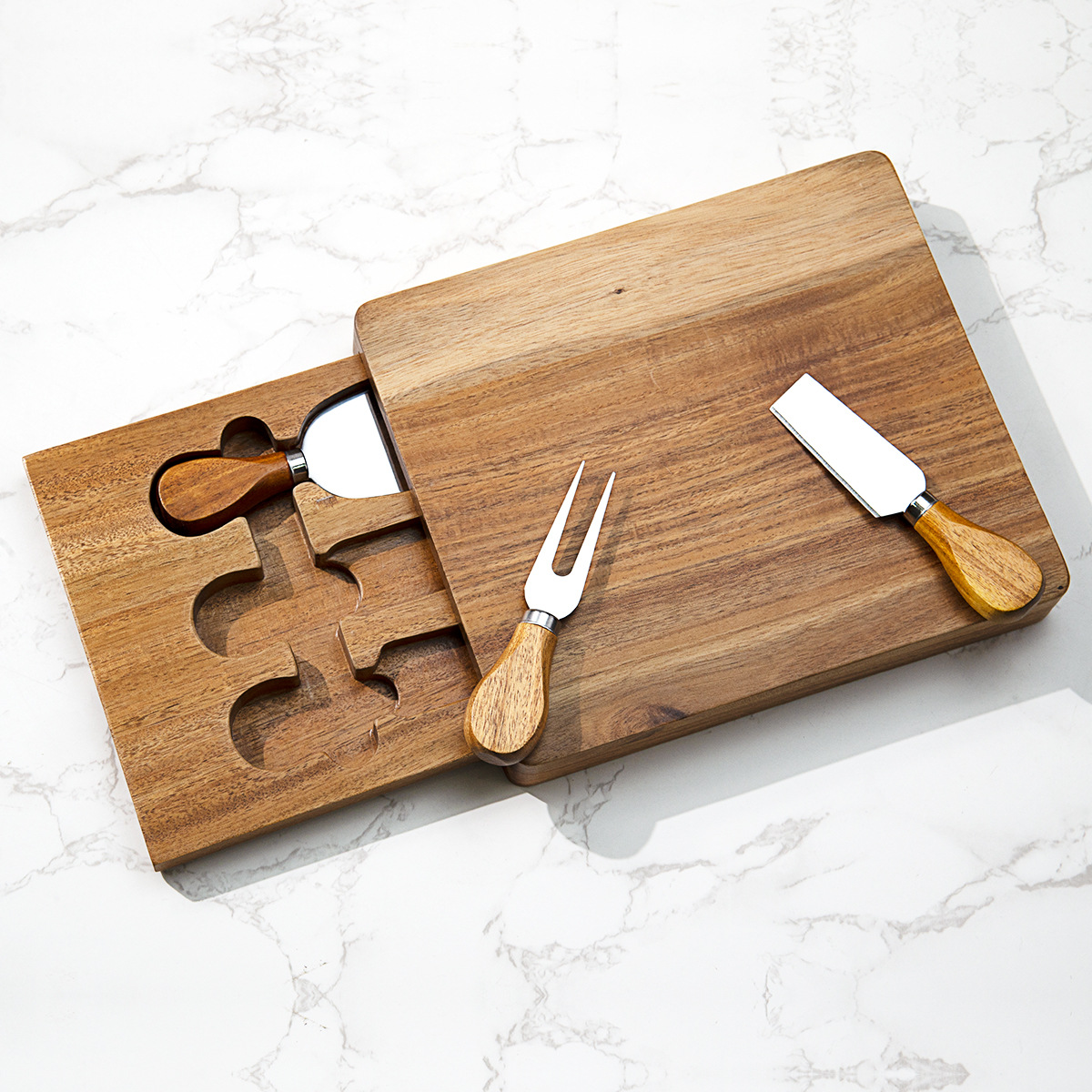 Compact Acacia Wood Cheese Board Set