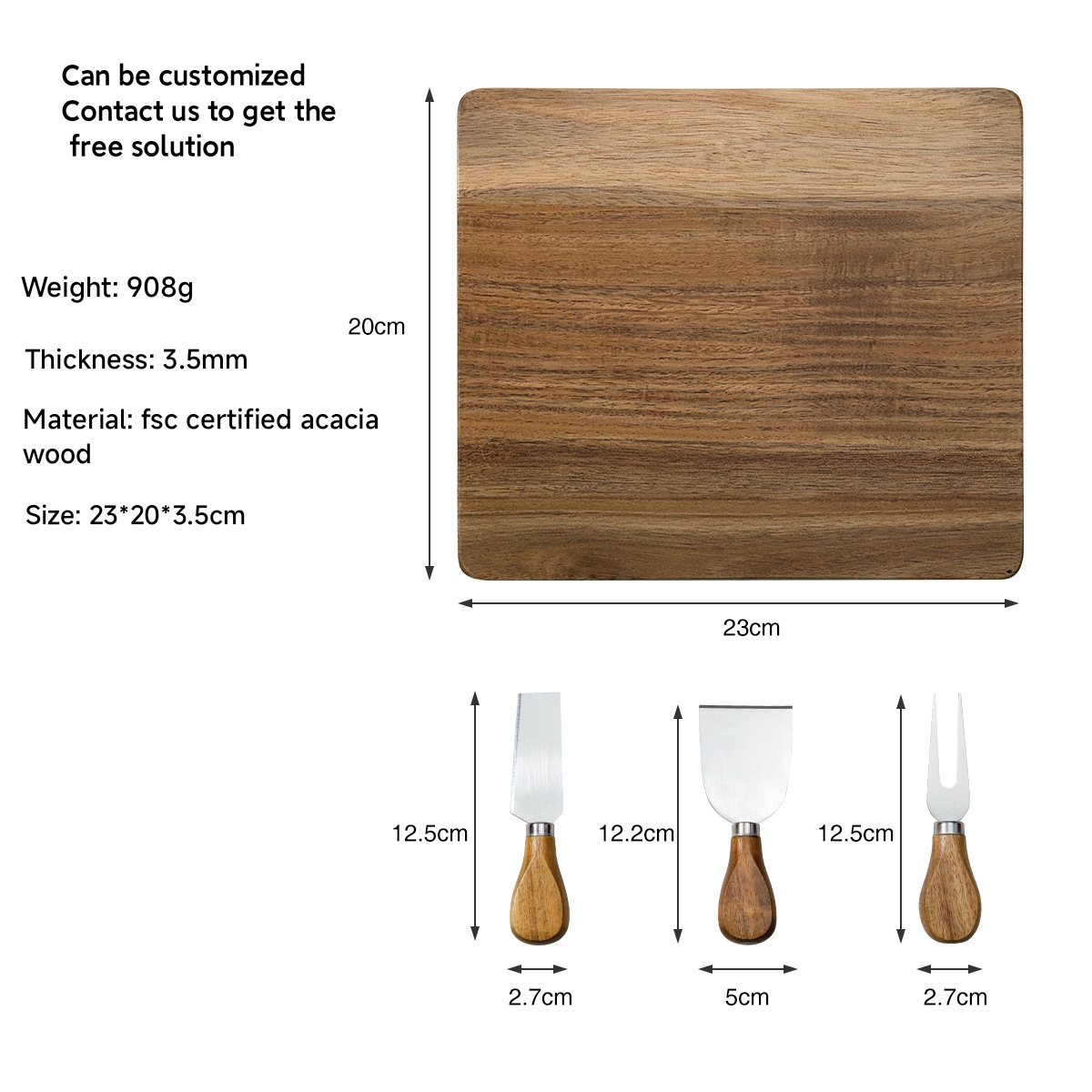 Personalized Acacia Wood Cheese Board with Hidden Drawer and 3 Stainless Steel Knives – Compact Charcuterie Set