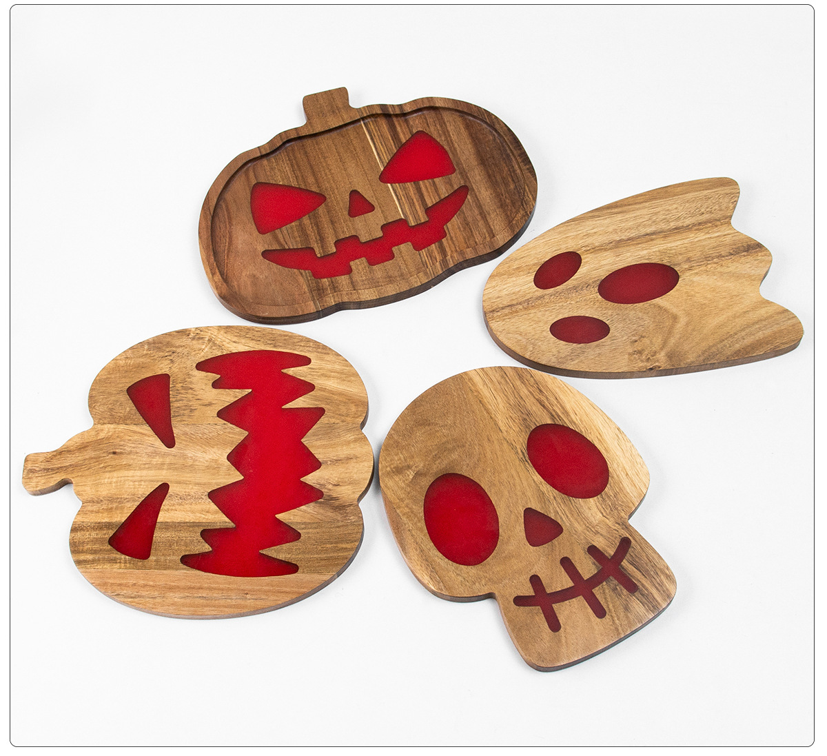 Halloween Wooden Pumpkin Sign Board – Acacia Wood & Resin Wall Decor – 28x25cm Customizable