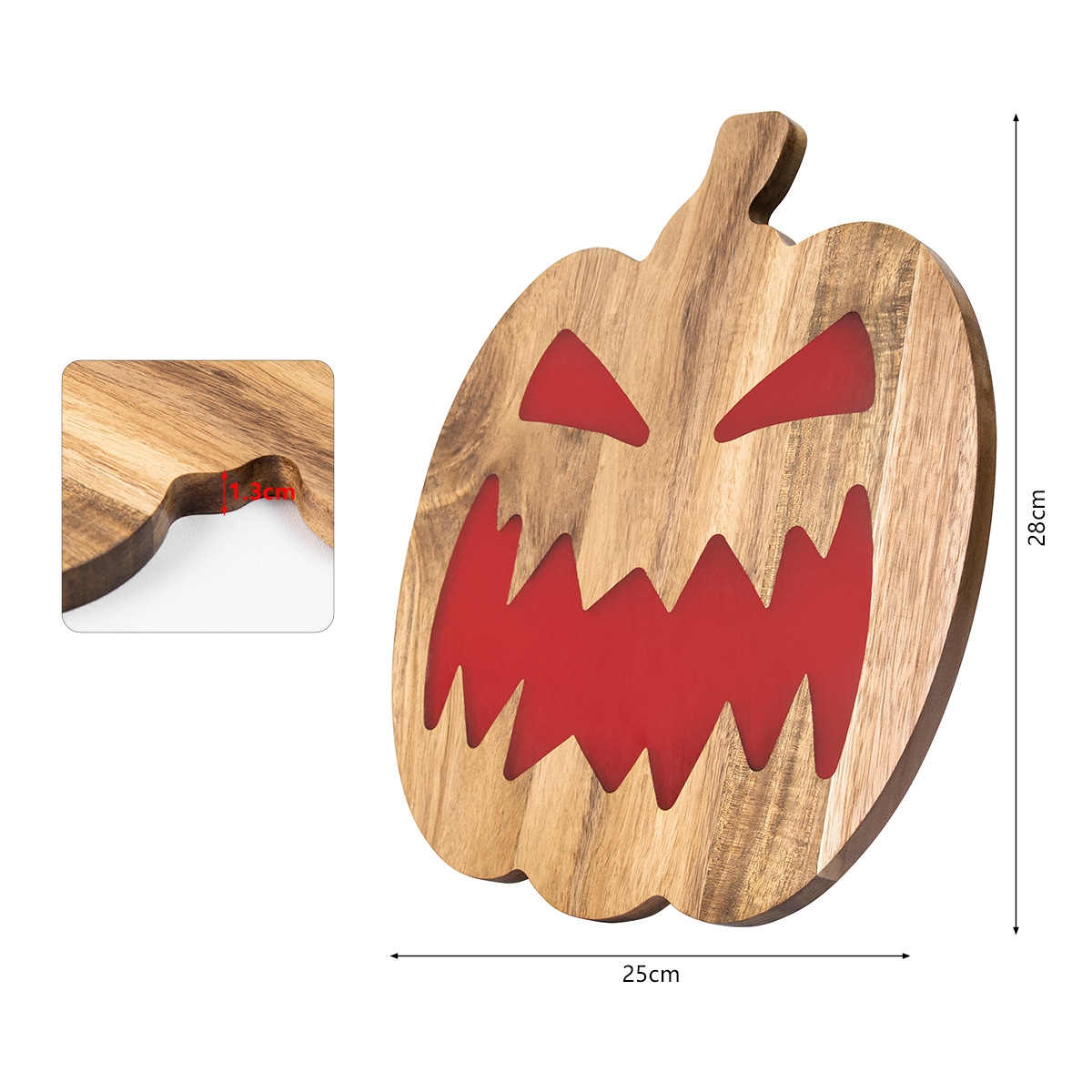 Halloween Wooden Pumpkin Sign Board – Acacia Wood & Resin Wall Decor – 28x25cm Customizable