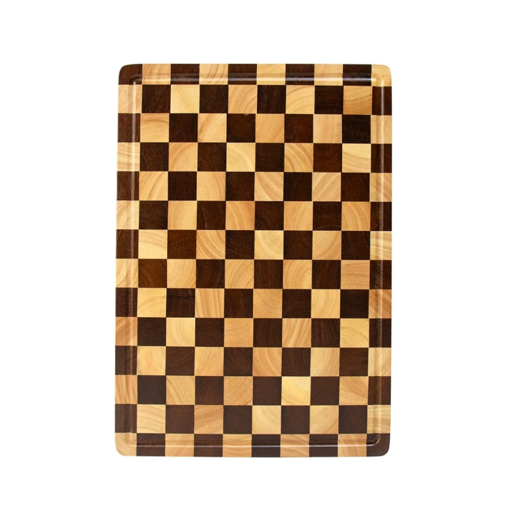 Medium-Sized Checkered Rubber Wood Cutting Board – 42×29.5×2cm