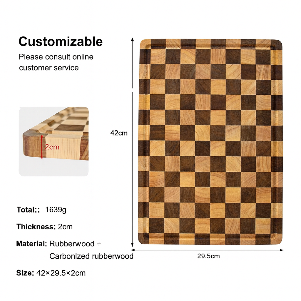 Checkered Rubber Wood Cutting Board