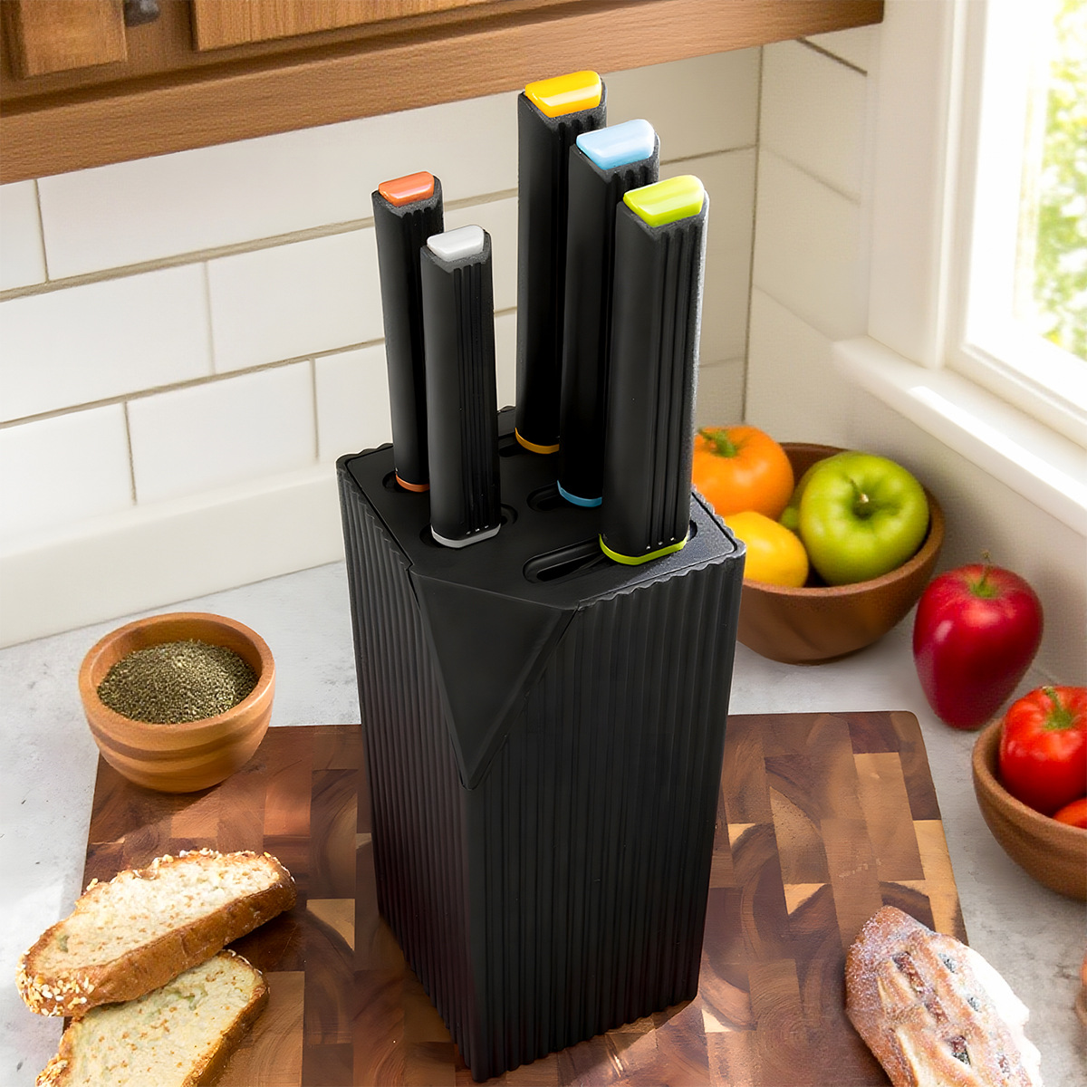 Modern Kitchen Knife Set with Block – 5 Pieces Stainless Steel, Ergonomic Handle, Compact Storage