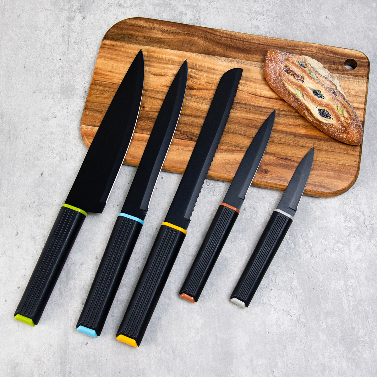 Modern Kitchen Knife Set with Block – 5 Pieces Stainless Steel, Ergonomic Handle, Compact Storage