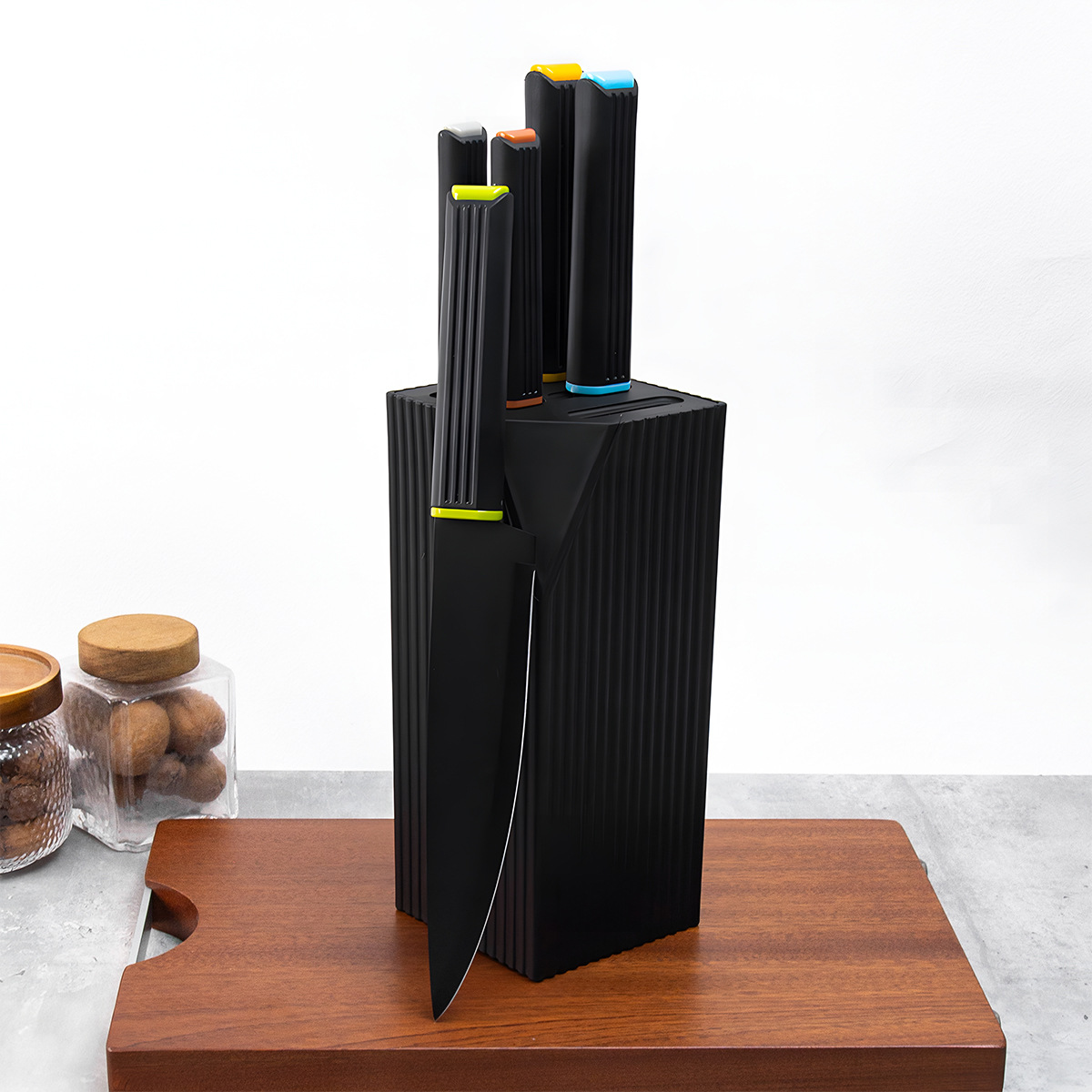 Modern Kitchen Knife Set with Block – 5 Pieces Stainless Steel, Ergonomic Handle, Compact Storage