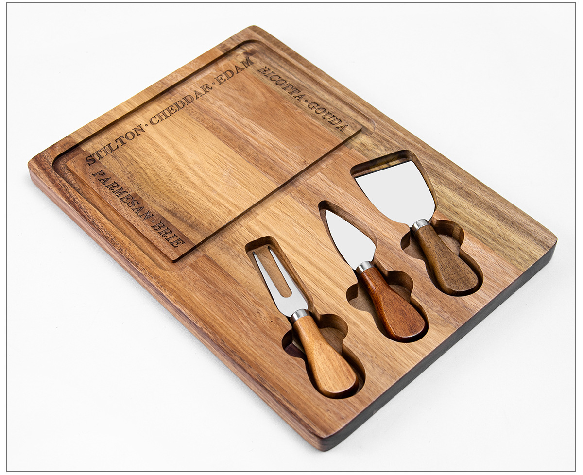 Premium Natural Wooden Cheese Board with 3-Piece Knife Set – Ideal for Parties & Home Use