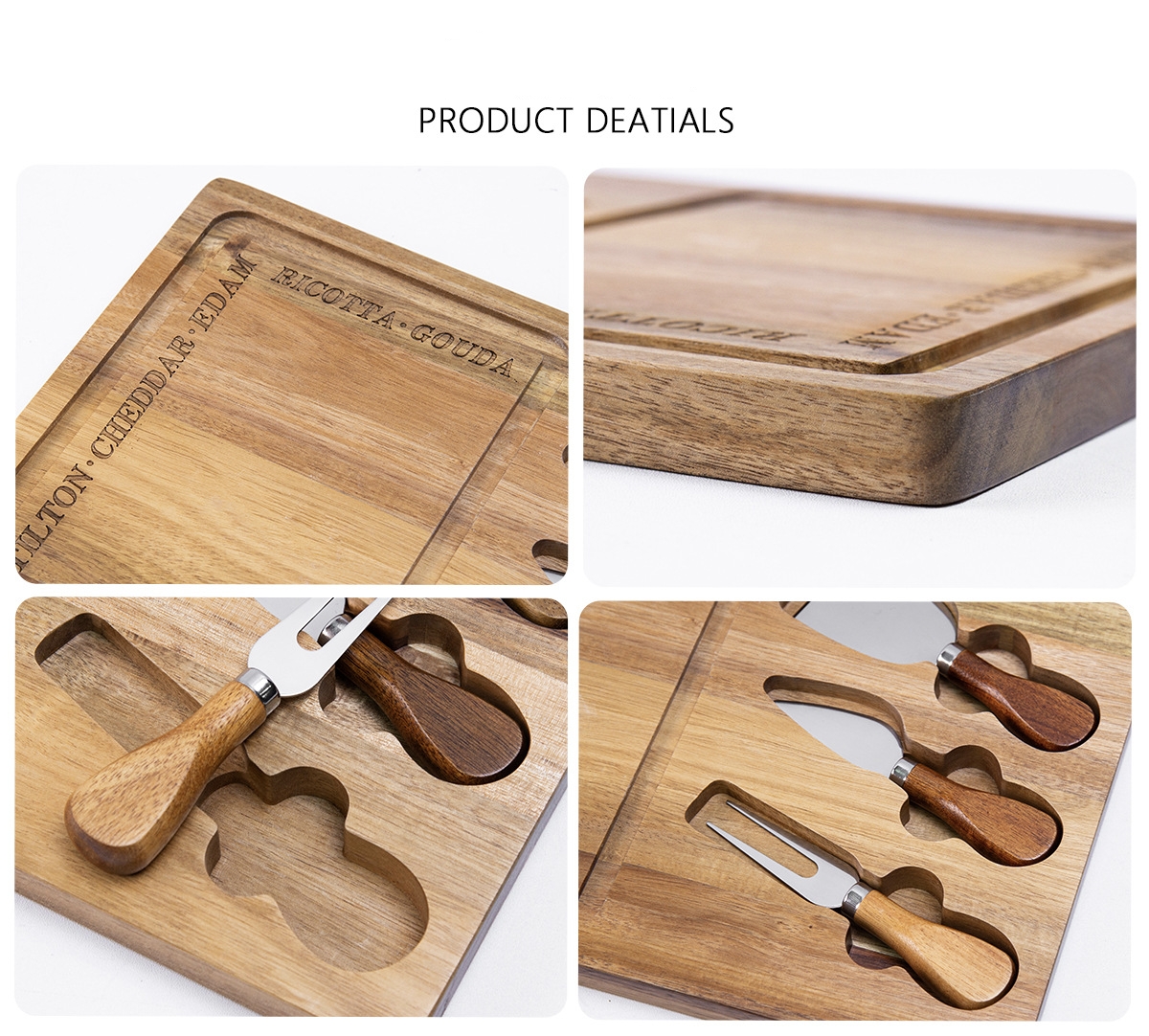 Natural Wooden Cheese Board Set