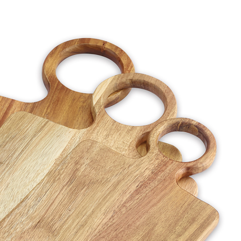 Certified food safe on-demand production Set of Acacia Wood Cutting Boards with Round Handle – Nesting Paddle Serving & Chopping Board Set from Factory