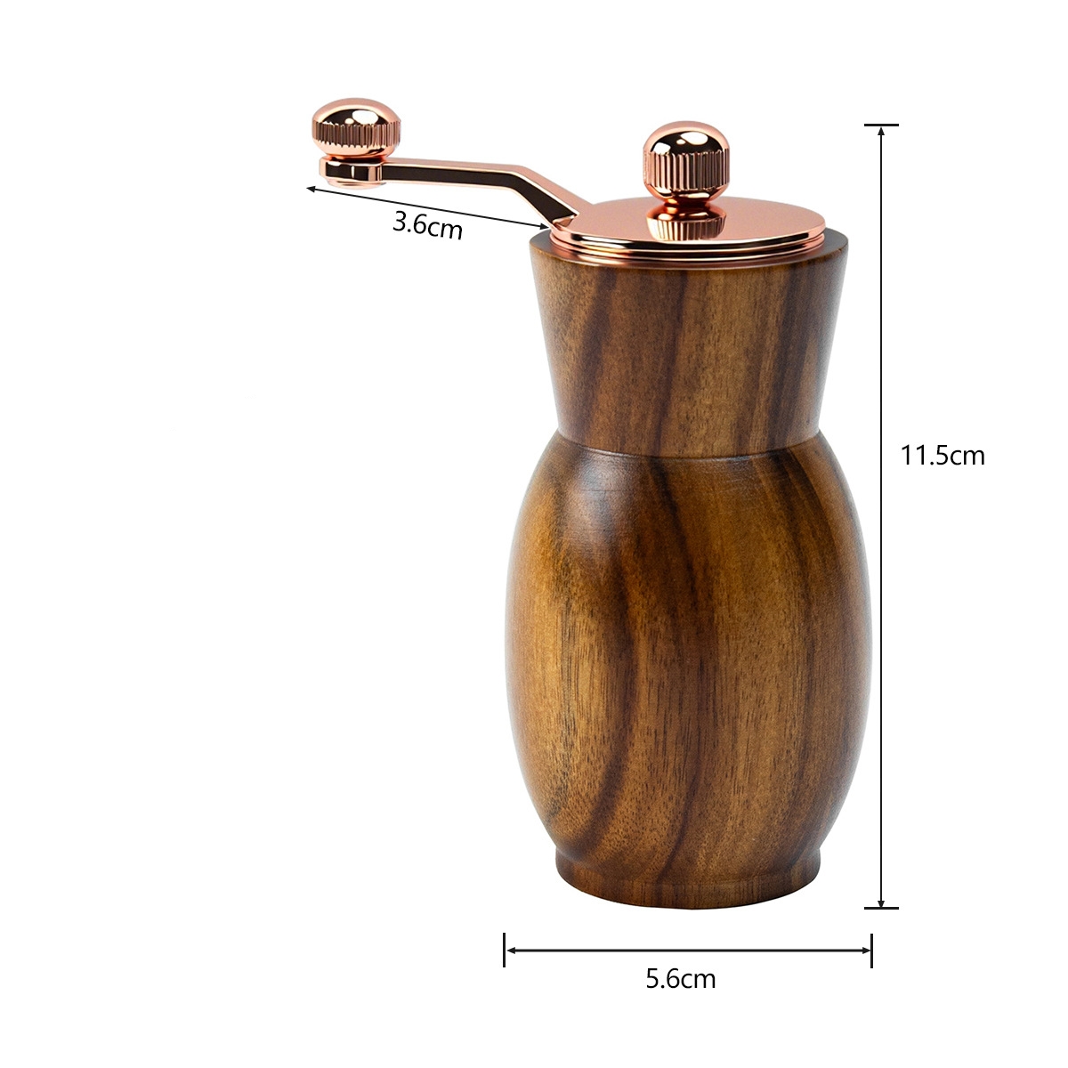 Manual Wooden Pepper Grinder with Rose Gold Handle – 11.5cm Handheld Mini Mill