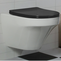 BEFEN2462DB  Modern Geometric Wall-Hung Ceramic Toilet with Black Soft-Close Lid
