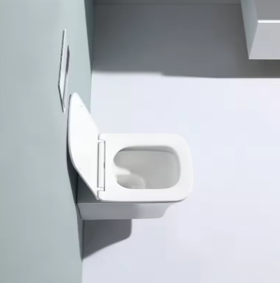 Architectural Wall Hung Toilet – Space-Saving Square Design with Hygienic Rimless Bowl