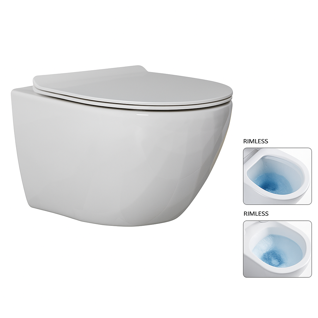 Rimless White Wall-Hung Toilet with Soft Close Seat – Hygienic Ceramic WC
