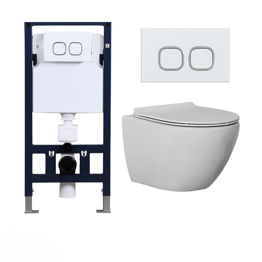 Rimless White Wall-Hung Toilet with Soft Close Seat – Hygienic Ceramic WC