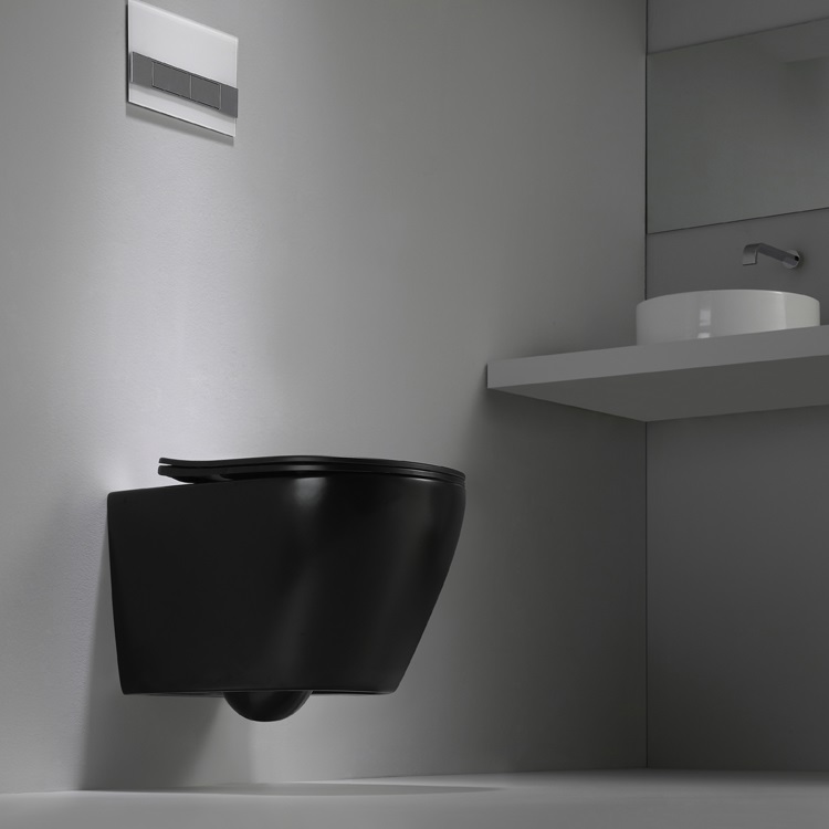 BF2416DB-MATT Wall-Hung Toilet – Matt Black Compact Vortex Flush Ceramic WC