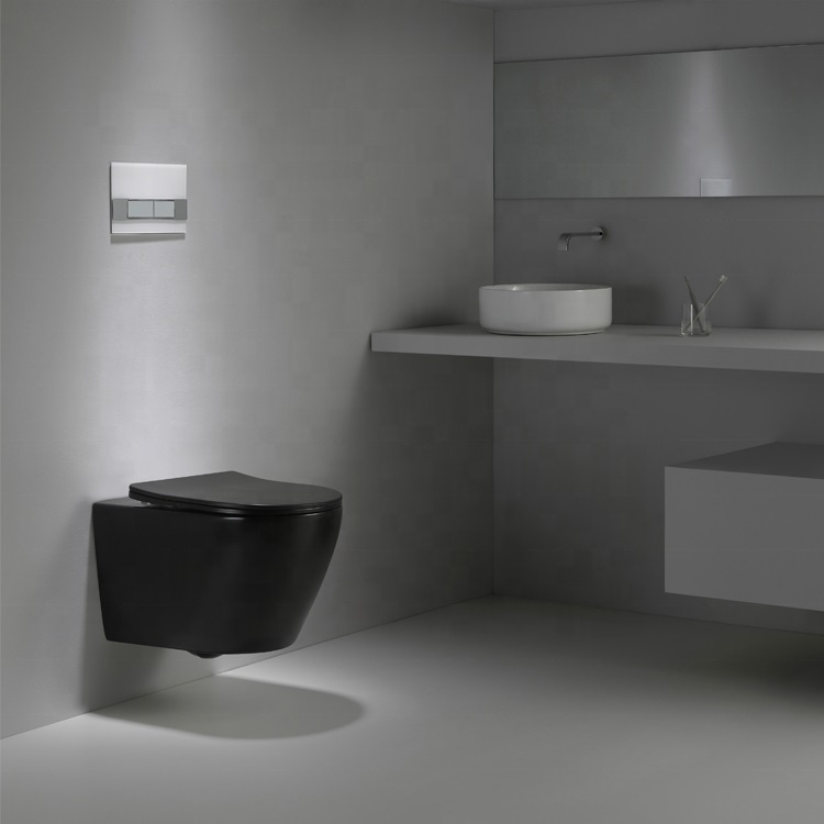 2416DB-MATT Black Ceramic Wall-Hung Toilet – Modern, Rimless & Space-Saving