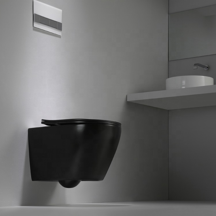 2416DB-MATT Black Ceramic Wall-Hung Toilet – Modern, Rimless & Space-Saving