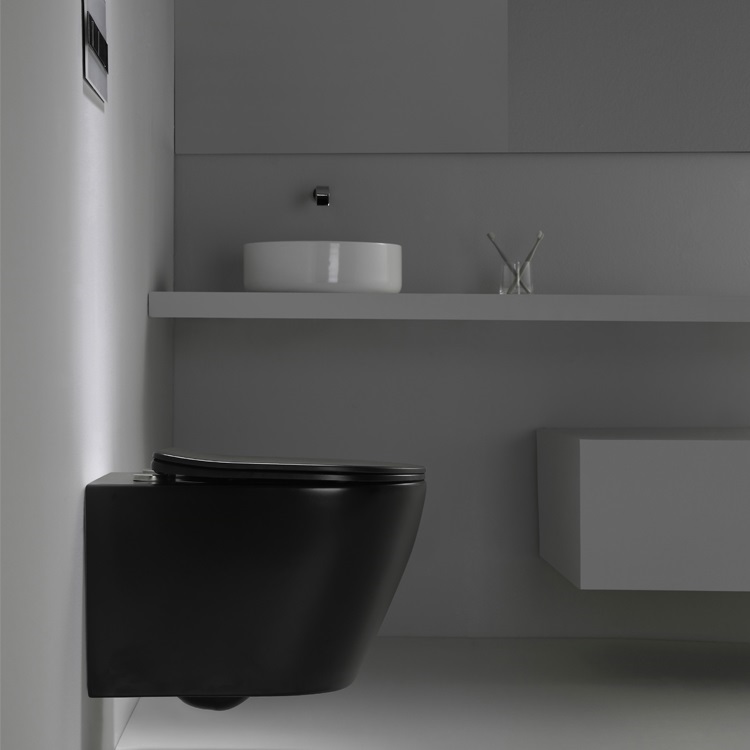 2416DB-MATT Black Ceramic Wall-Hung Toilet – Modern, Rimless & Space-Saving