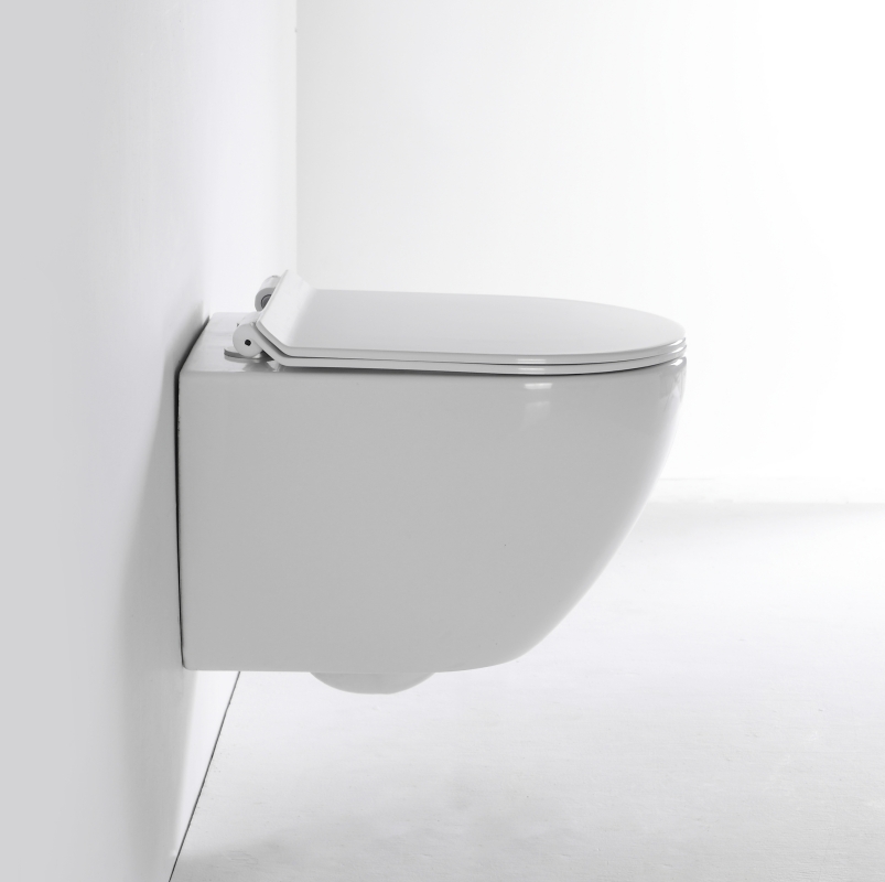 Compact Wall Hung Toilet 2418A – Minimalist Ceramic WC with Quiet Soft Close Seat