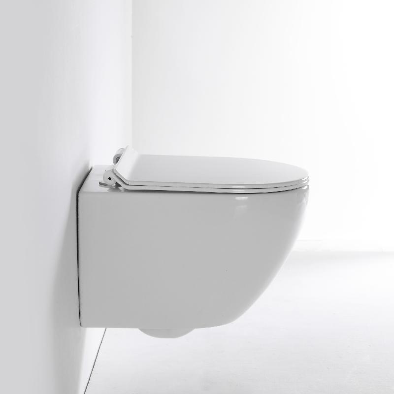 2418A Wall Mounted Ceramic Toilet - Quiet Dual Flush with Soft Close Seat