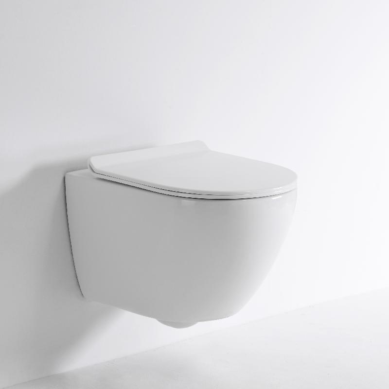 2418A Wall Mounted Ceramic Toilet - Quiet Dual Flush with Soft Close Seat