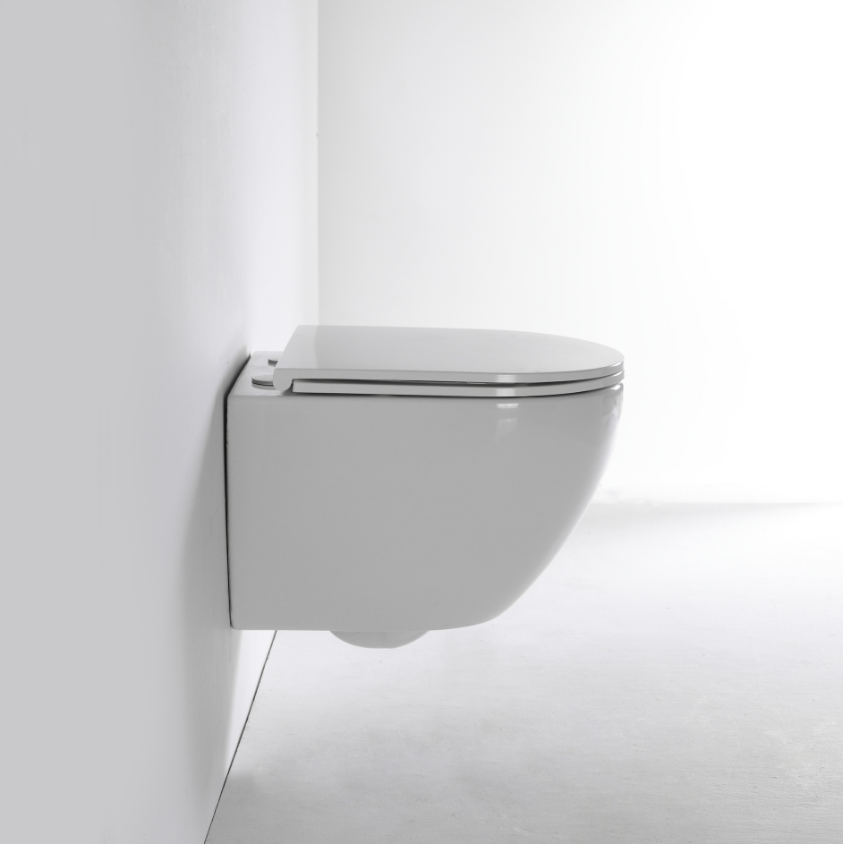 Italian Wall-Hung Toilet 2418E | Compact Ceramic Floating WC with Soft-Close Seat