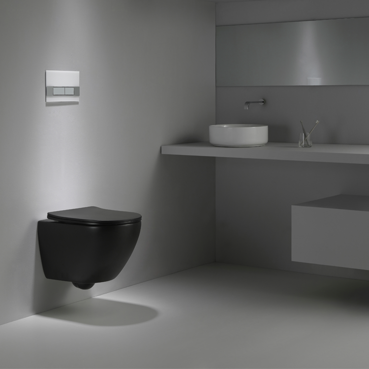 BF2418DB-MATT Rundes Wand-WC in Mattschwarz – Kompakt, Geräuscharm & Hygienisch