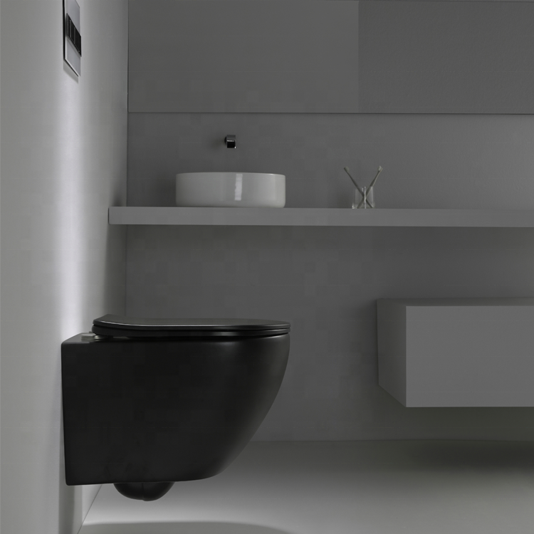 BF2418DB-MATT Rundes Wand-WC in Mattschwarz – Kompakt, Geräuscharm & Hygienisch