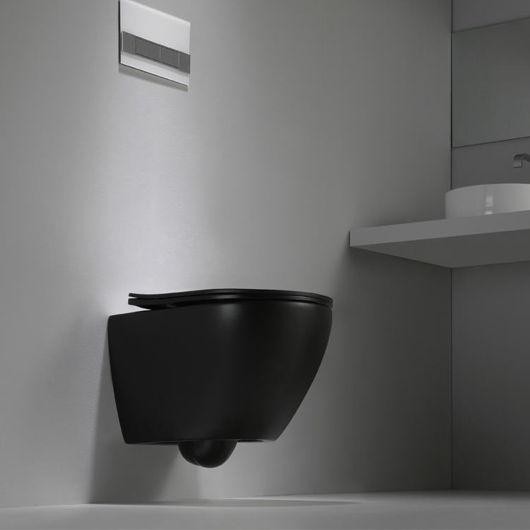 BF2418DB-MATT Rundes Wand-WC in Mattschwarz – Kompakt, Geräuscharm & Hygienisch