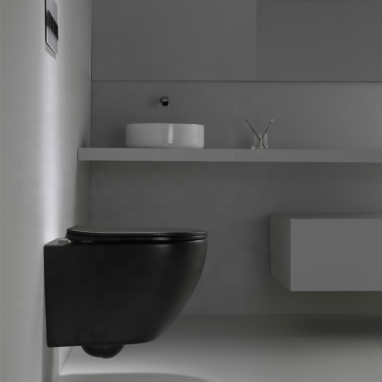BF2418DB-MATT Matt Black Wall-hung Toilet – Compact Vortex Flush Design