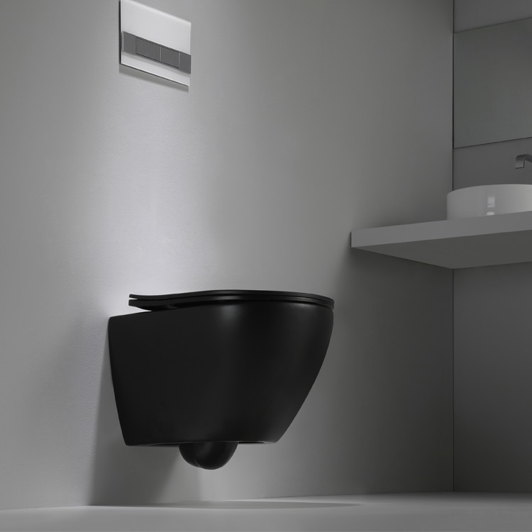 BF2418DB-MATT Matt Black Wall-hung Toilet – Compact Vortex Flush Design