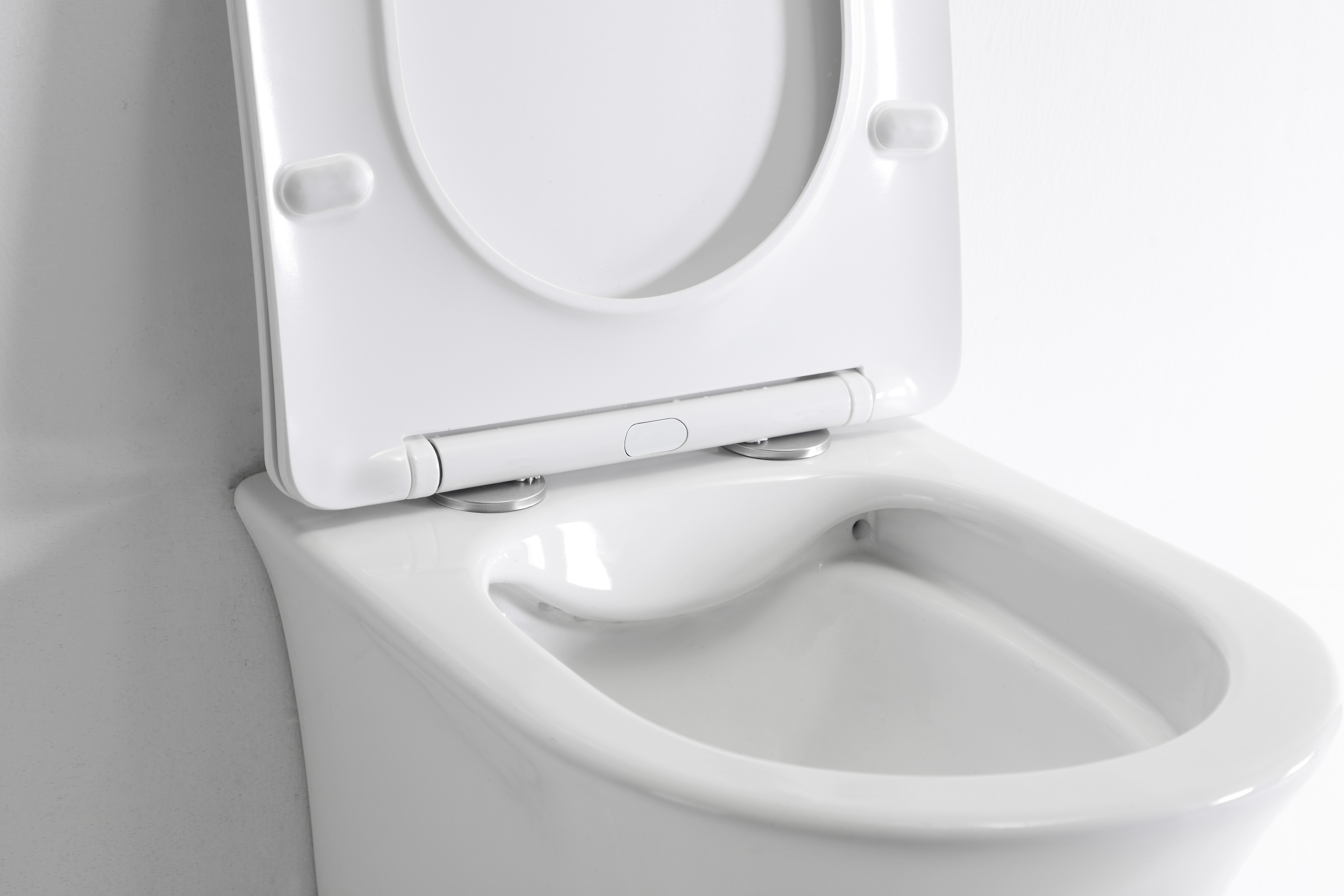 Curved Compact Wall Hung Toilet 2441E – Soft-Close, Water-Saving, Quiet Rimless WC
